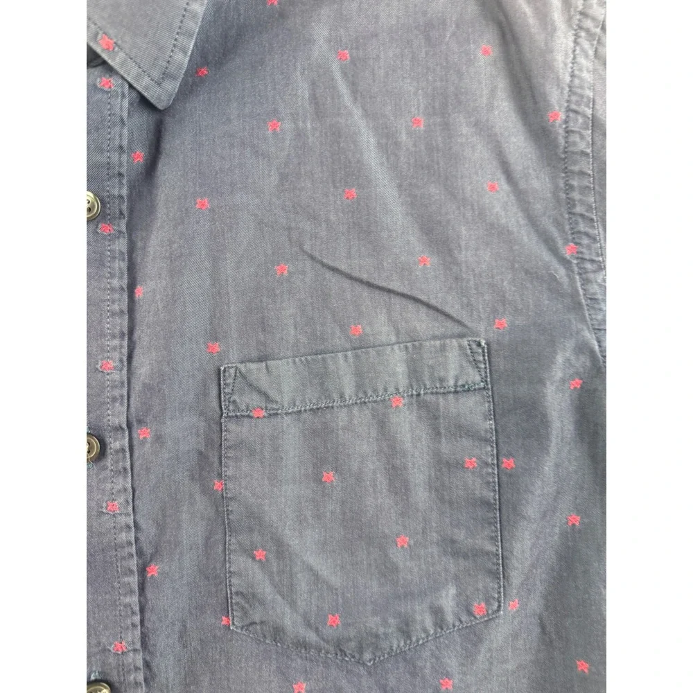 Banana Republic Mens Navy Blue Star Print Short Sleeve Button Down Shirt Slim M
